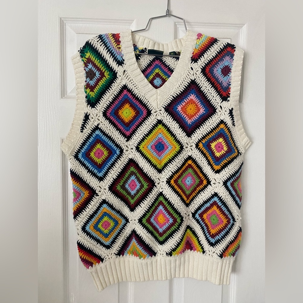 Retro Multicolor Crochet Pullover Vest